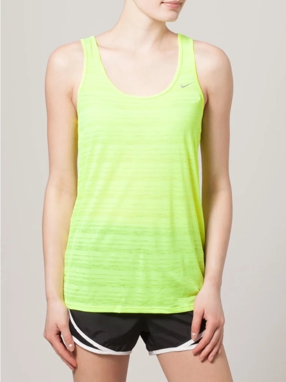 Nike Women's Neon Yellow Striped Dri-FIT Racerback Tank Top